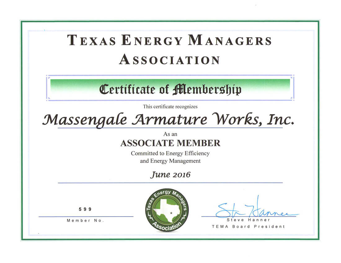 Texas Energy Managers Association Certificate